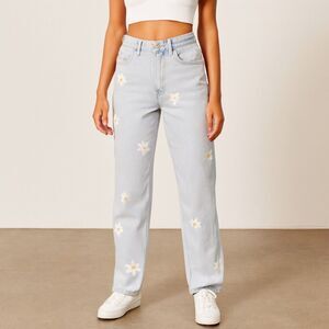 PacSun 90s Boyfriend High Rise Daisy Print Jeans Womens Size 26 Light Wash Denim